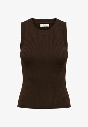 Donkerbruin geribd mouwloos topje met een ronde hals en een nauwsluitend silhouet, met een opvallende textuur en een gestructureerd ontwerp.