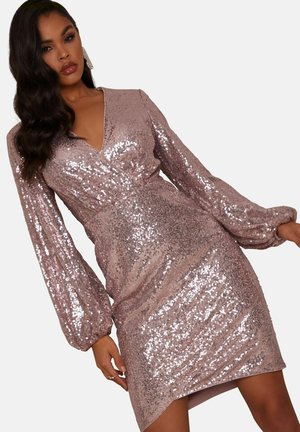 LONG SLEEVE PLUNGE SEQUIN - Cocktailjurk - pink