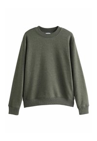 Olivgrön sweatshirt med rund halsringning, långa ärmar och ribbade muddar och nederkant. Tillverkad av ett mjukt, texturerat tyg. Enkel design.