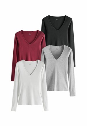 4 PACK V-NECK   - Longsleeve - black cream light grey wine red