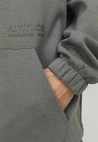 Grijze sweatshirt met een gestructureerde stof, elastische manchetten, zijzakken en een verhoogd logo-detail met de tekst "ALTITUDE JACK&JONES C-RU."