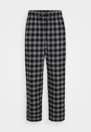 Fekete-fehér kockás lounge nadrág, húzózsinórral, egyenes szabású dizájnnal és puha tapintással. Kényelmes, hétköznapi viseletre alkalmas.