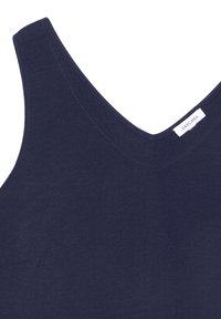Navy blue tank top with a V-neckline. Made of soft fabric, it has clean stitching and features a label with "LASCANA" at the neckline.