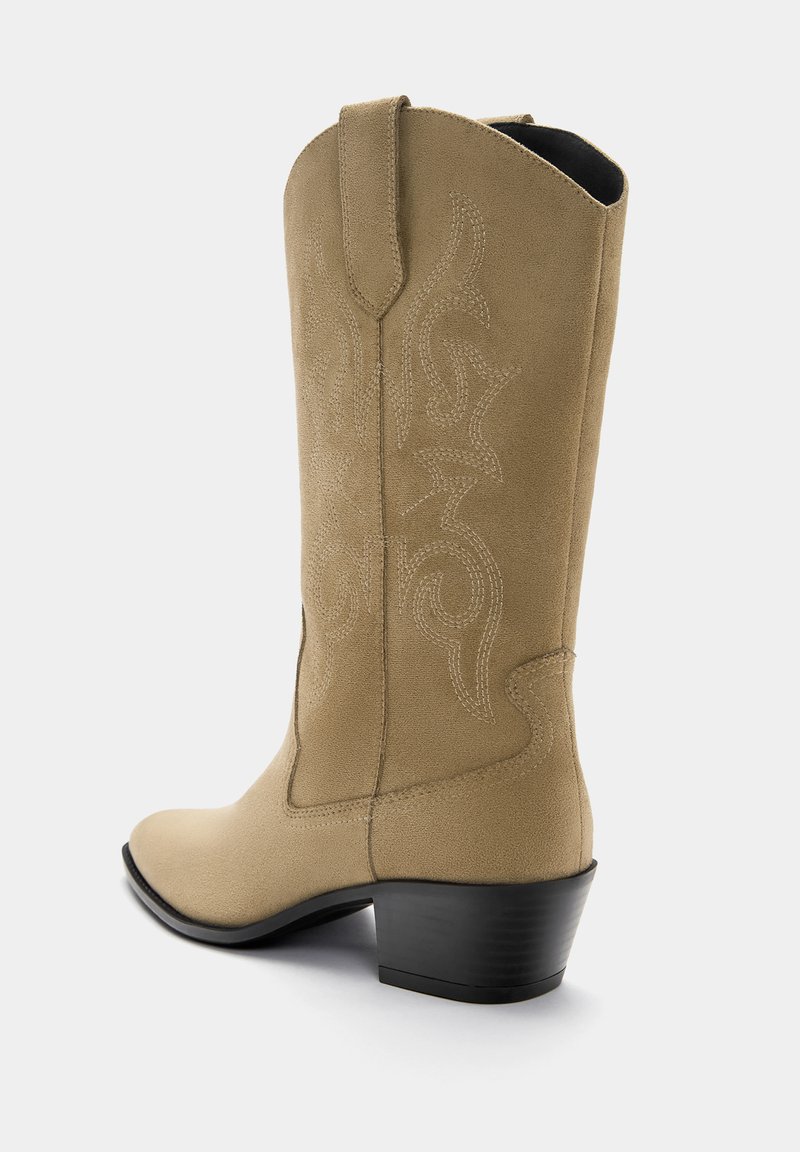 Cowboy Stiefeletten Stiefeletten Beige Flach Ankle Boots Cowboy