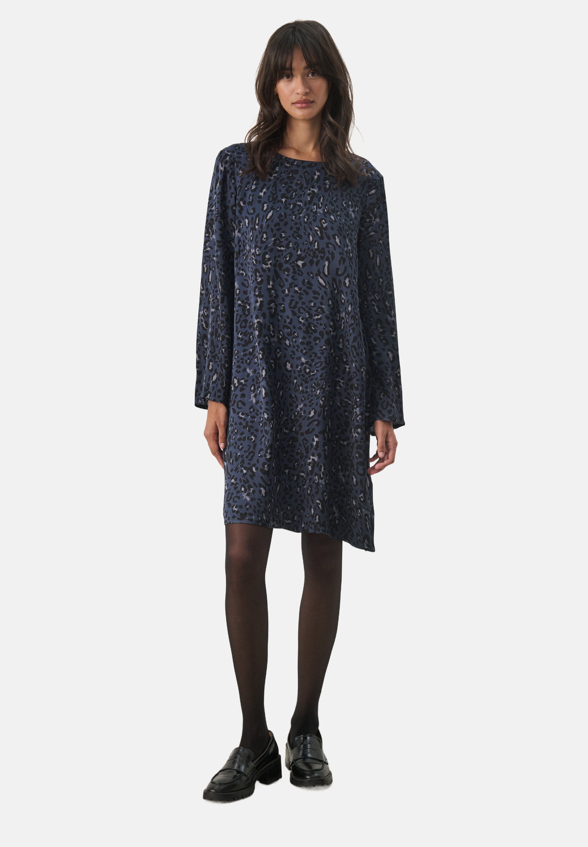 blue dress pants with blue shirt Blue Leopard-Print Button-Detail Dress – Ro&Zo main image 0