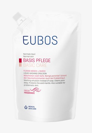 EUBOS Basic Care flüssige Waschemulsion im Beutel für normale Haut mit frischem Duft, schützt den Säureschutzmantel, reinigt die Poren, geeignet für problematische Haut.