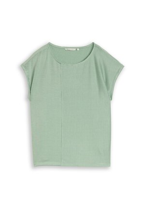 Svijetlozeleno kratkih rukava majica s dvije različite tanke prugaste uzorke podijeljene okomito na sredini i okruglim izrezom na vratu.