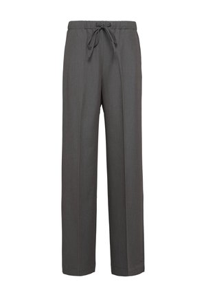 Grijze wijde broek gemaakt van textiel met een elastische tailleband met een trekkoord en voorplooien voor extra detail.