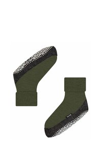 Calze verdi con talloni e polsini grigi texturizzati. La suola presenta un motivo geometrico bianco per migliorare la presa. Punta e tallone rinforzati.