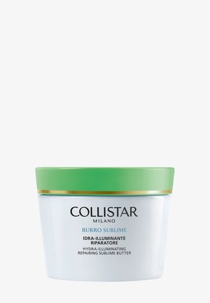 Collistar Milano Hydra-Illuminating Repairing Sublime Butter dans un pot blanc avec couvercle vert et bordure dorée sur fond blanc.