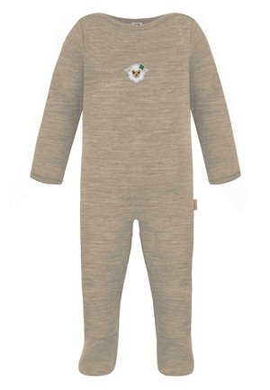Strampler mit Füßen Unisex Langarm Bodysuit Schlafanzug Einteiler aus Merinowolle - Sleep suit - beige