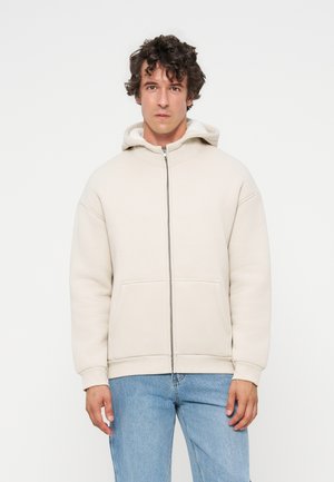 Pier One by Zalando, HOODED SWEAT JACKET WITH TEDDY LINING - Sweat zippé - pumice stone