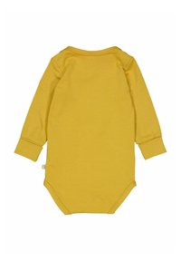 Body a maniche lunghe in cotone giallo. Caratterizzato da un collo rotondo e morbidi polsini alle maniche, con un'apertura a pressione sul fondo.
