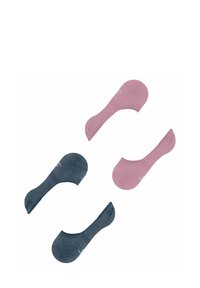 Zestaw czterech skarpetek typu no-show, dwie różowe i dwie ciemnoniebieskie, wykonanych z gładkiego, lekkiego materiału i z zaokrąglonym czubkiem.