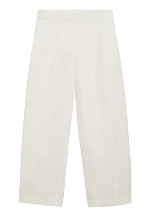 Cremeweiße, weite, gekürzte Hosen mit hoher Taille und schlichtem, einfachem Design.