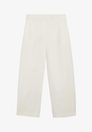 Cremeweiße, weite, gekürzte Hosen mit hoher Taille und schlichtem, einfachem Design.