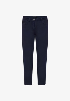 Marineblauwe slim-fit jeans met knoop- en ritssluiting aan de voorkant, taillebandlussen en een ontwerp met vijf zakken van Betty Barclay.