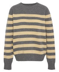 Grijs en crèmekleurig gestreept sweater met een ronde halslijn. Voorzien van lange mouwen en geribbelde manchetten en romper. Zachte stofstructuur.