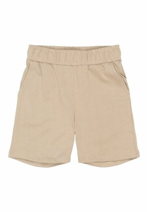 Bermudas de algodón beige con cinturilla elástica y bolsillos laterales, diseñadas para uso casual.