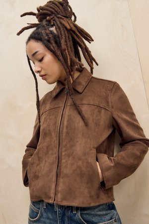 ZIP THROUGH - Jachetă din imitație de piele - brown