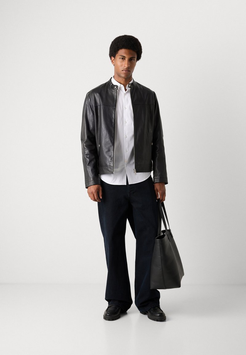 Marc O'Polo BIKER JACKET WITH BUTTONED SEAM POCKETS AND SLEEVE INSERTS - Leather  jacket - black - Zalando.co.uk