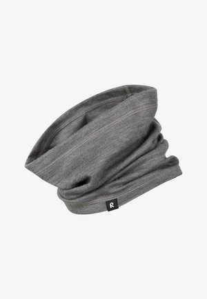 Grå stof hals gaiter med en elastisk, blød tekstur. Har en syet kant og et lille logo-label. Snoet design til alsidig brug.