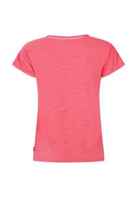 Korte mouwen, ronde hals T-shirt in felroze. Zachte, lichte stof met een gestructureerde afwerking. Geen zichtbare patronen of graphics.