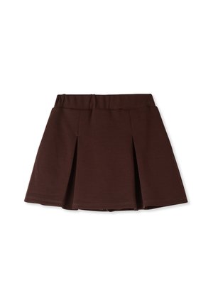 Gonna plissettata marrone con una vita elastica, realizzata in tessuto morbido. Presenta pieghe nette e un orlo pulito per un aspetto slanciato.