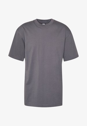 Camiseta de algodón gris con cuello redondo y mangas cortas, que presenta un diseño sencillo y un dobladillo recto, adecuada para un uso casual.