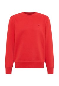 Czerwona bluza z okrągłym dekoltem, długimi rękawami, ściągaczami u rękawów i małym logo na piersi. Wykonana z miękkiego materiału bawełnianego.