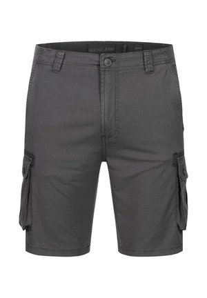 Pantaloni cargo grigi realizzati in tessuto leggero con due tasche laterali, chiusura con bottone e dettagli cuciti lungo le cuciture.