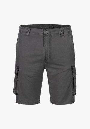 Pantaloni cargo grigi realizzati in tessuto leggero con due tasche laterali, chiusura con bottone e dettagli cuciti lungo le cuciture.