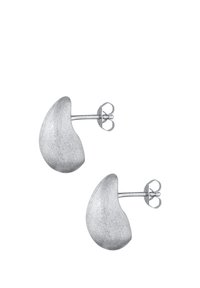 Silberne Ohrstecker mit einer glatten, runden und strukturierten Form. Verfügt über einen klassischen Stecker und butterfly-Verschluss für sicheren Halt.