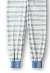 Gestreepte katoenen joggers met lichtblauwe en crèmekleurige horizontale strepen, elastische boorden in lichtblauw, zachte textuur en een ontspannen pasvorm.