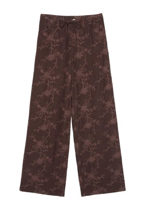 Stradivarius, EMBROIDERED STRAIGHT-LEG TROUSERS - Pantalon classique - brown