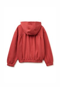 Felpa con cappuccio rossa, con design a spalle arricciate, polsini e vita elasticizzati. Tessuto morbido con vestibilità rilassata.