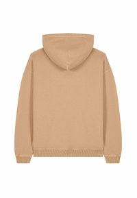 Felpa con cappuccio color beige, caratterizzata da una vestibilità morbida, polsini e orlo ribattuti, con una texture liscia e senza motivi o grafiche visibili.