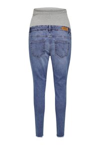 Τζιν παντελόνια με ελαστική ζώνη μέσης σε ανοιχτό γκρι χρώμα. Διαθέτουν πέντε τσέπες, ετικέτα στο πίσω μέρος και σχέδιο με στενή γραμμή στα πόδια.