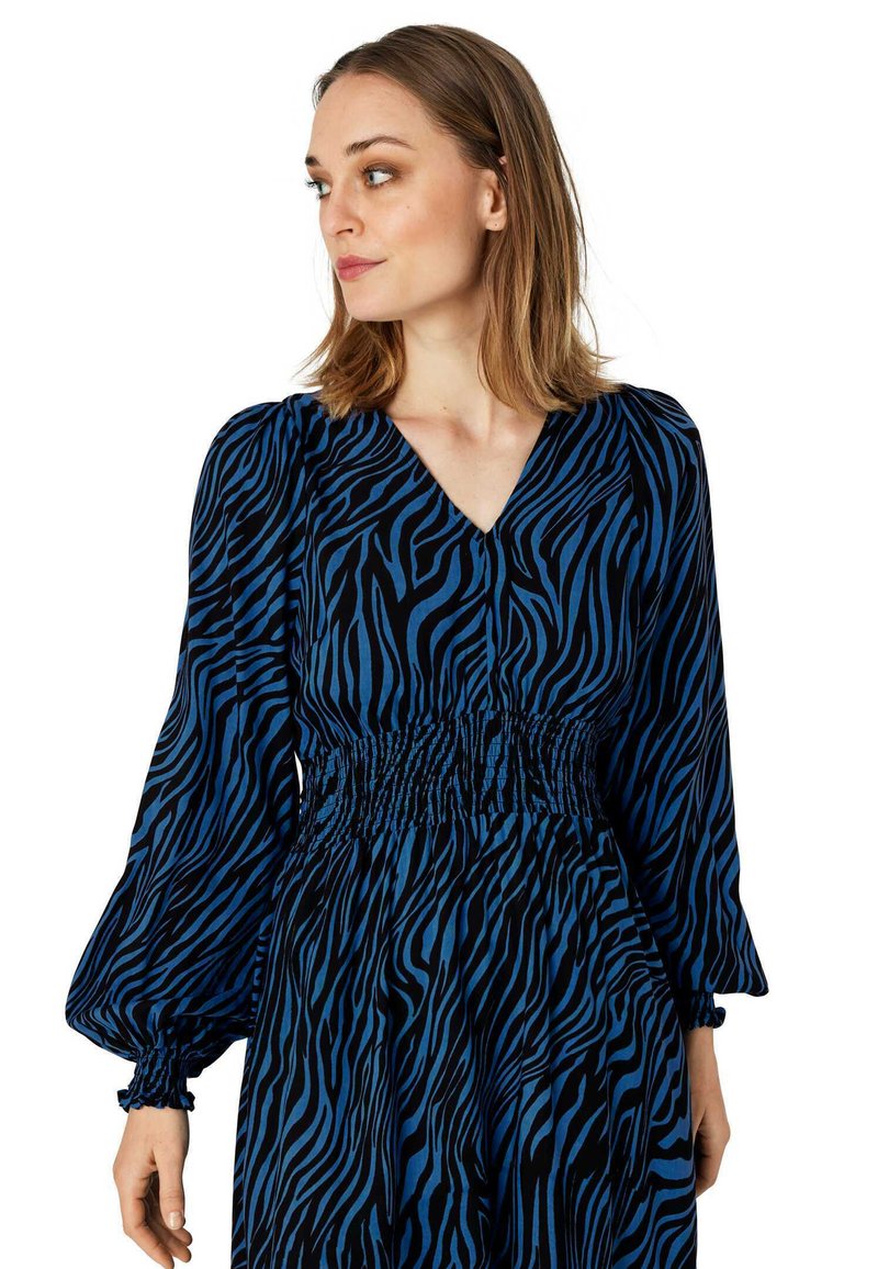 blue and black zebra print dress Yves Saint Laurent Abstract Zebra Print Blue & White Silk Dress  Modig
