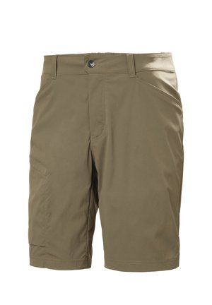 Pánské khaki neformální kraťasy s poutky na opasek, bočními kapsami a zapínáním na knoflík v pase.