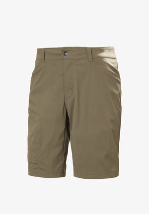 Pánské khaki neformální kraťasy s poutky na opasek, bočními kapsami a zapínáním na knoflík v pase.