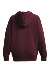 Sweat à capuche bordeaux avec une coupe décontractée, présentant un ourlet et des poignets côtelés, ainsi qu'un tissu lisse et texturé. Aucun détail frontal visible.