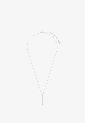 Zilveren kruis ketting met een delicate ketting. Het kruis heeft een matte afwerking en heldere accenten. Verstelbare lengte met een karabijnsluiting.