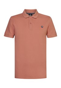 Polo à manches courtes en corail doux. Fabriqué en coton, il présente un col classique, une patte de boutonnage à deux boutons et un petit logo brodé sur la poitrine.