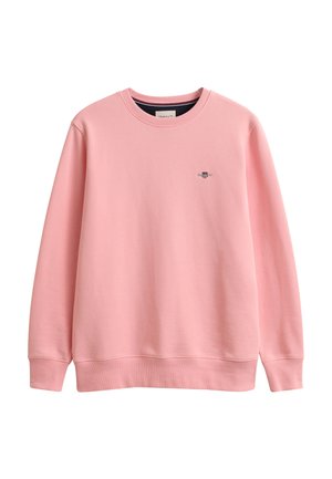 Ροζ φούτερ με μακριά μανίκια και στρογγυλή λαιμόκοψη, με ριμπ μανσέτες και τελείωμα, με μικρό κεντημένο λογότυπο στο αριστερό στήθος.