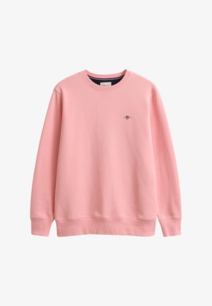 Rosa Sweatshirt mit langen Ärmeln und Rundhalsausschnitt, mit gerippten Bündchen und Saum, mit kleinem gesticktem Logo auf der linken Brust.