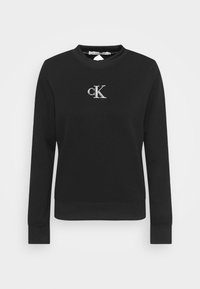 Schwarzer Sweatshirt aus Baumwollmischung mit Rundhalsausschnitt, langen Ärmeln und einem kleinen silbernen, gestickten Logo auf der Brust.
