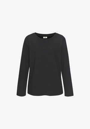 Zwarte katoenen t-shirt met lange mouwen, met een gestructureerd rechthoekig logo "CPNHGN" op de voorkant. Eenvoudige ronde halslijn en standaard pasvorm.