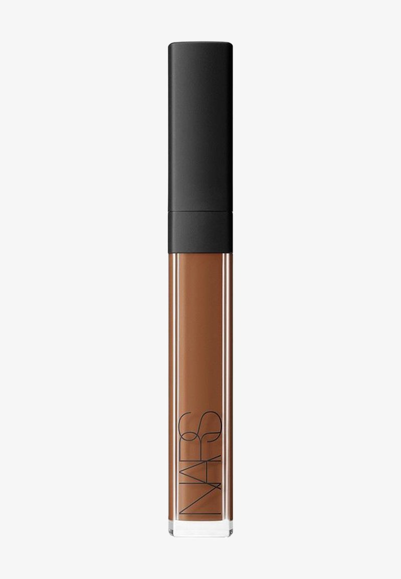 Liquid lipstick in a tall, slim transparent tube with black cap and NARS logo, color deep warm brown.