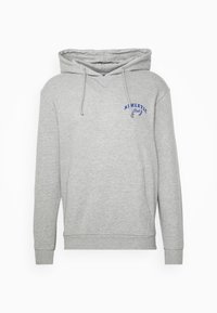 Šedá mikina s kapucí a přední kapsou, s modrým logem "ATHLETIC Club" na hrudi a stahovacími šňůrkami u krku.